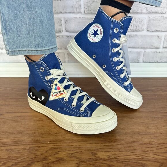 🖤Converse Chuck Taylor Hi Women Shoes Sz 5 Comme des Garcons PLAY Blue 171846C - Picture 1 of 13